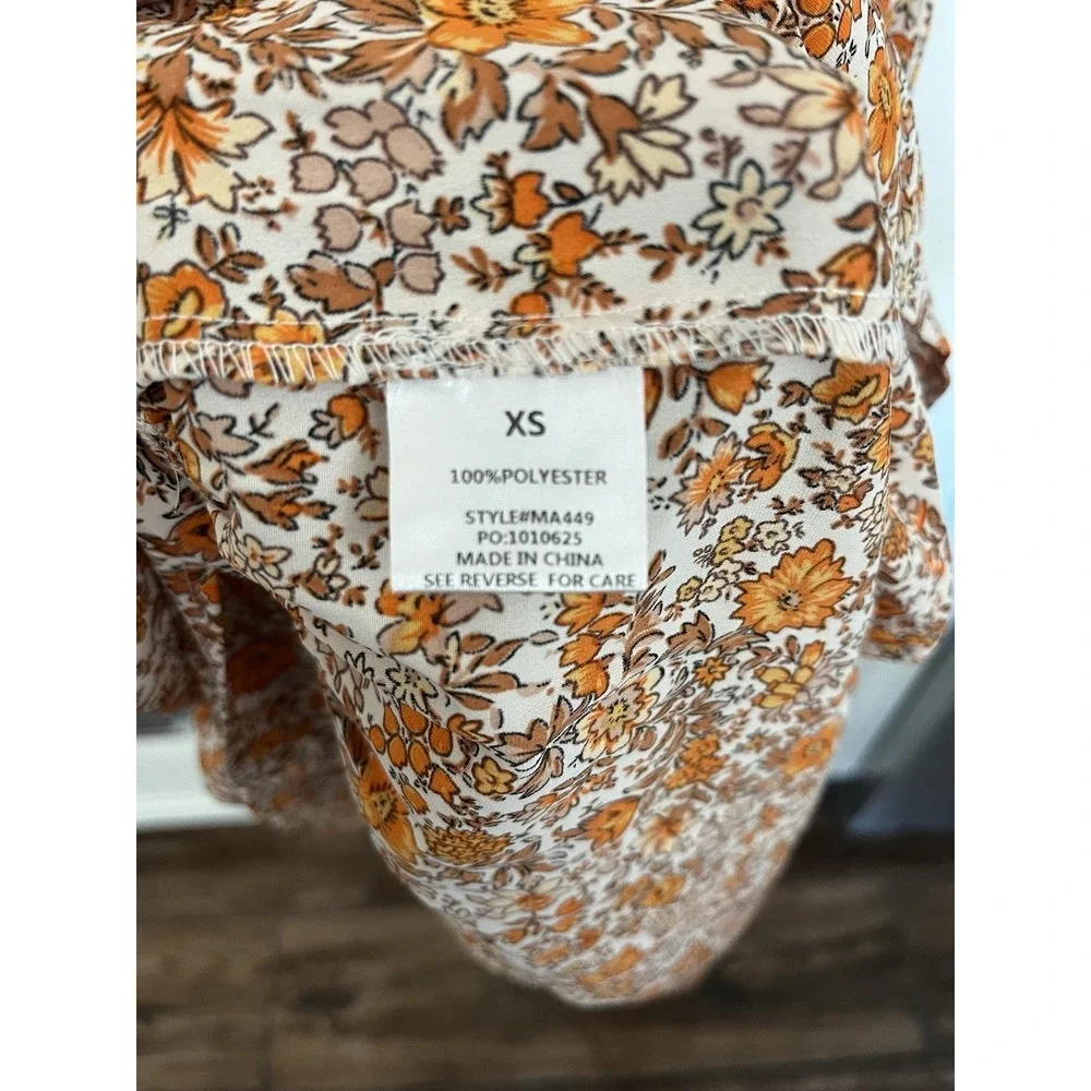 Pink Lily Women's Boho Dress Maxi Orange Floral Flowy Sz XS Cottagecore Country - Picture 6 of 11